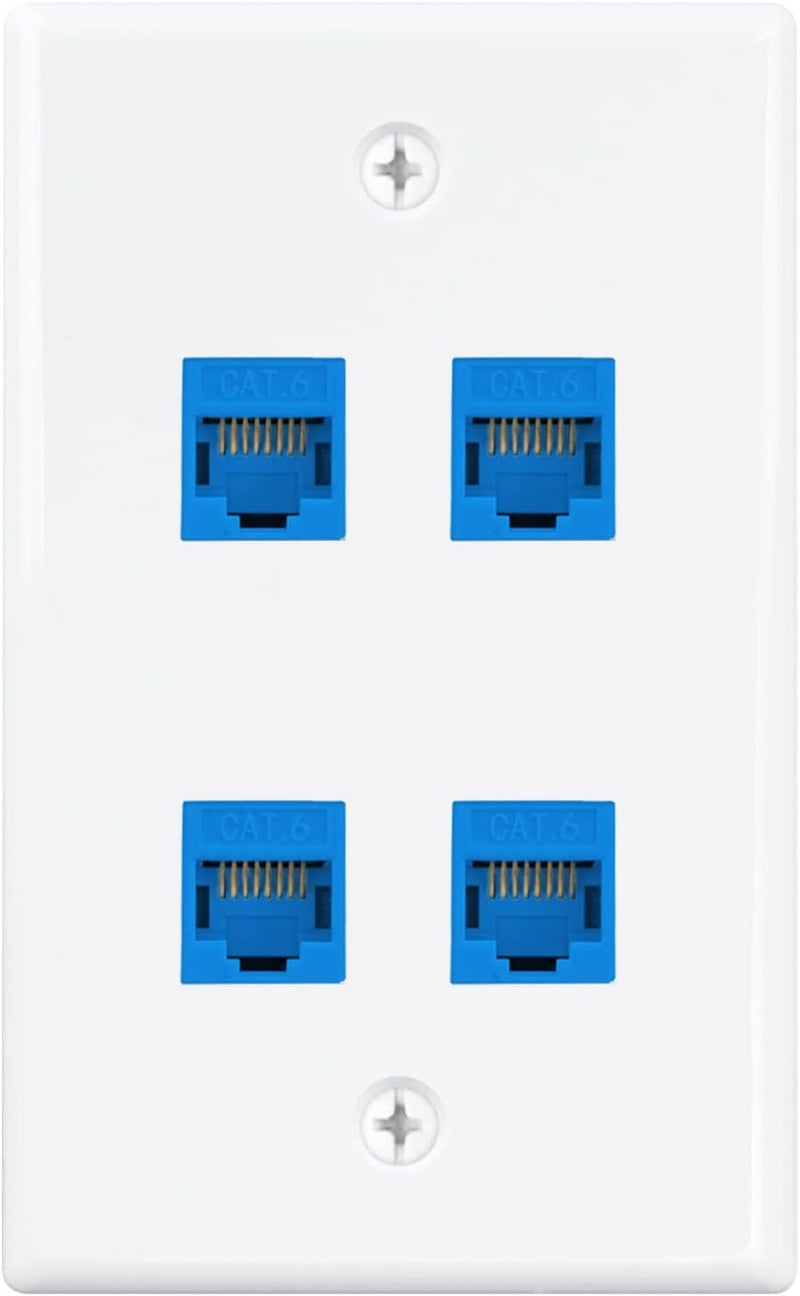 iwillink (1-Pack) 4-Port Ethernet Outlet Wall Plate, Keystone Wall Jack with RJ45 Keystone Inline Coupler insert, Ethernet Wall Outlet Female to Female Cat6 Keystone Wall Plate, Blue - Image 1